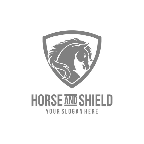 Cavalo Escudo Logotipo Design Gráfico Modelo Vetor Ilustração —  Vetores de Stock