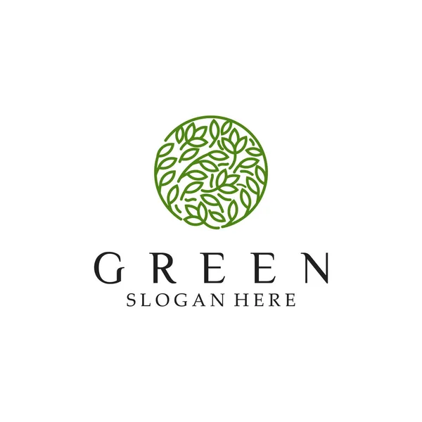 Plantillas Diseño Logotipo Abstracto Verde Natural Circle Leaf Icono Emblemas — Vector de stock