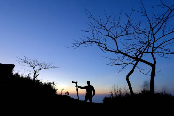 Man Camera Sihouette Mountain Thailand — Stock Photo, Image