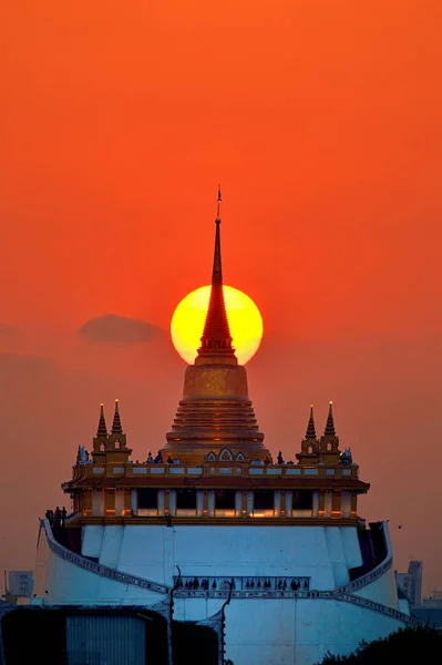 Nahaufnahme Goldener Berg Bangkok Bei Sonnenuntergang — Stockfoto