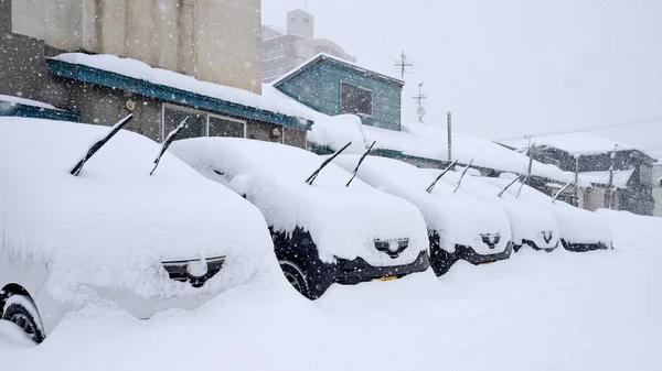 snow on the cars in japan winter season