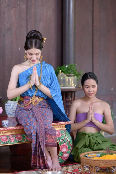 Thai People Make Thai Dessert Thai Period Costume — Stock Photo, Image