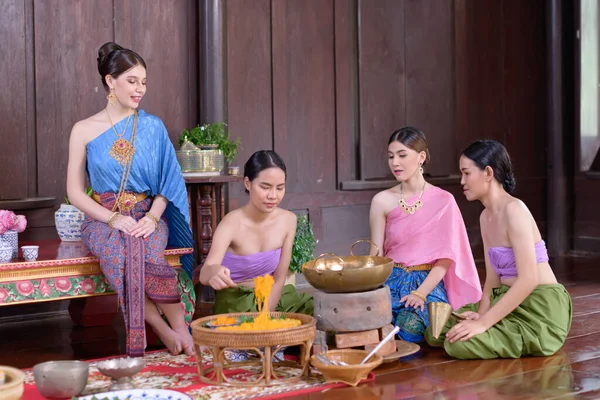 Thai People Make Thai Dessert Thai Period Costume — Foto Stock