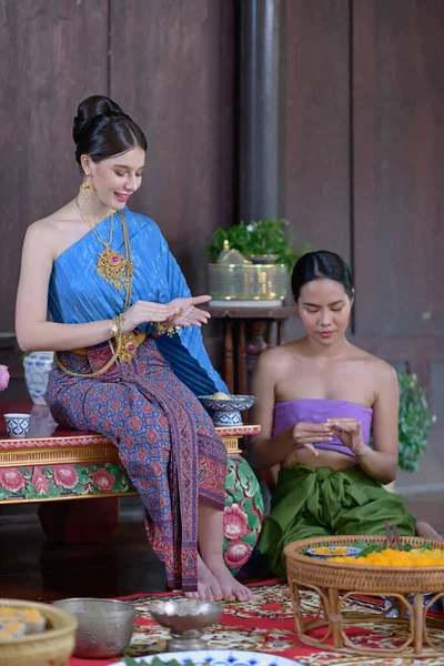 Тайці Роблять Тайський Десерт Костюмі Тайського Періоду Стокове Зображення