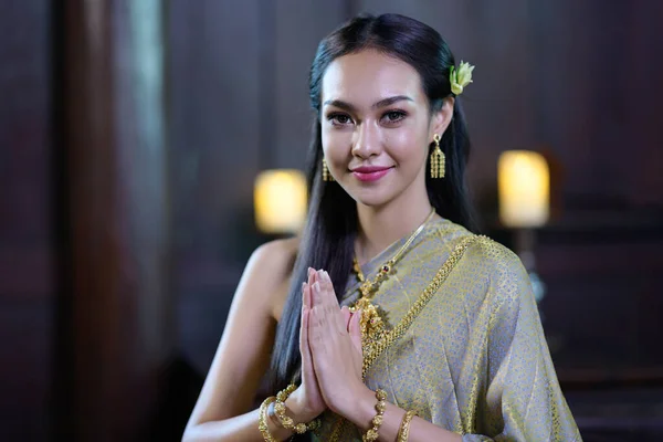 Portrait Thai woman in  retro Thai dress