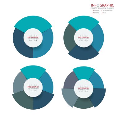 Vektör soyut öğe infographics kümesi 3,4,5,6 seçeneği. İş, finans şablon düzeni, iş akışı, zaman çizelgesi, bilgi, tanıtım ve diğer için tasarım. Soyut 3B vektör.