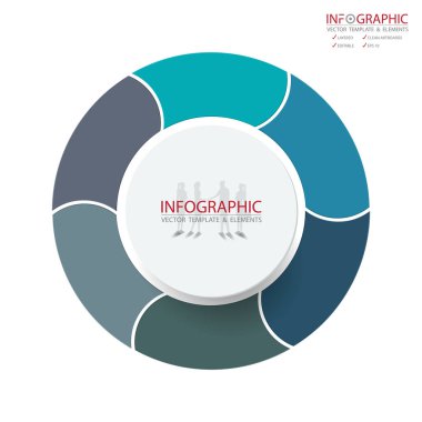 Vektör soyut öğe infographics 6 seçenek. İş ve Finans şablon düzeni, broşür, iş akışı, bilgi veya sunu ve diğer için tasarım. Infographis zaman çizelgesi yolu. Soyut 3B vektör.