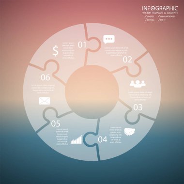Vektör soyut öğe infographics 6 seçenek. İş ve Finans şablon düzeni, broşür, iş akışı, bilgi veya sunu ve diğer için tasarım. Infographis zaman çizelgesi yolu. Soyut 3B vektör.