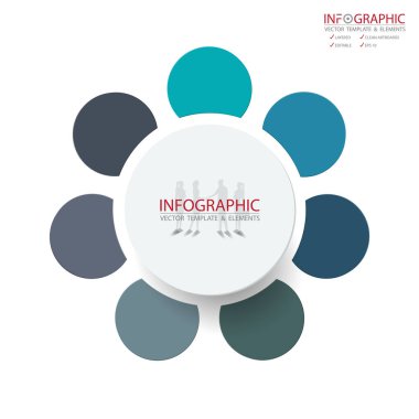 Vektör soyut öğe infographics 7 seçeneği. İş ve finans şablon düzeni, broşür, iş akışı, bilgi veya sunu ve diğer için tasarım. Infographis zaman çizelgesi yolu. Soyut 3B vektör.