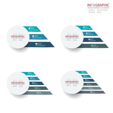 Vektör soyut öğe infographics kümesi 3,4,5,6 seçeneği. İş, finans şablon düzeni, iş akışı, zaman çizelgesi, bilgi, tanıtım ve diğer için tasarım. Soyut 3B vektör.
