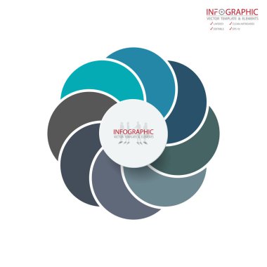 Vektör soyut öğe infographics 8 seçeneği. İş finans şablon düzeni, broşür, iş akışı, bilgi veya sunu ve diğer için tasarım. Infographics zaman çizelgesi yolu. Soyut 3B vektör.