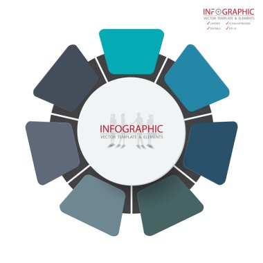 Vektör soyut öğe infographics 7 seçeneği. İş finans şablon düzeni, broşür, iş akışı, bilgi veya sunu ve diğer için tasarım. Infographics zaman çizelgesi yolu. Soyut 3B vektör.