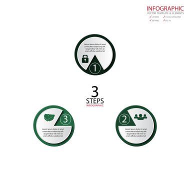 Vektör soyut öğe infographics 3 adım. İş için tasarım