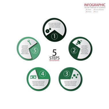 Vektör soyut eleman Infographics 5 adım. İş için tasarım