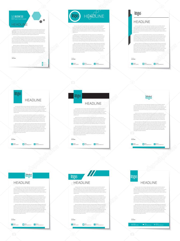 Letterhead modern design template and mockup minimalist style vector bundle. set design for business or letter layout, brochure, template, newsletter, document or presentation and other.