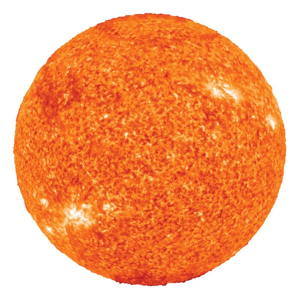 Beyaz arka planda izole edilmiş parlak ve sıcak turuncu güneş