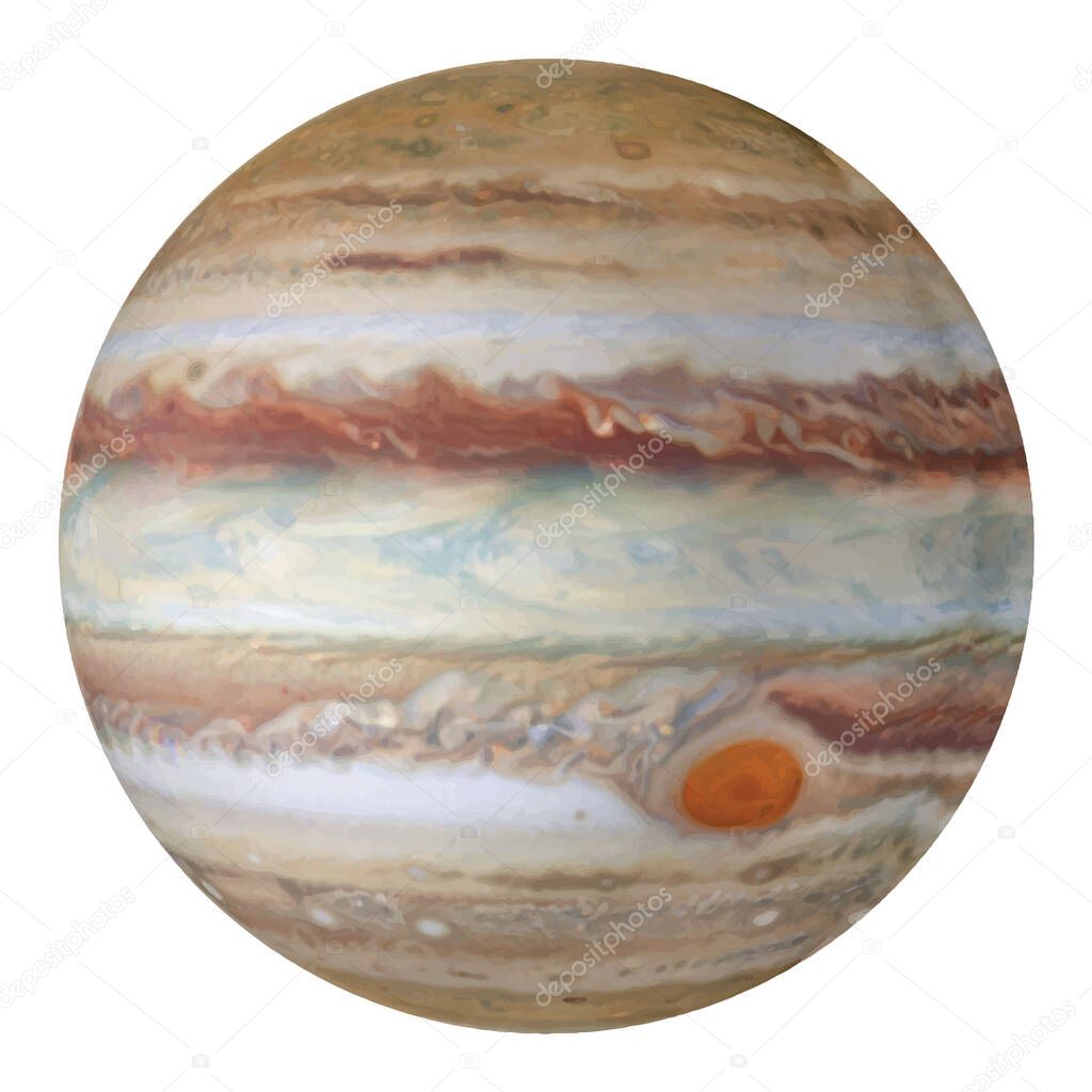 Planet Jupiter isolated on white background. Realistic vector.