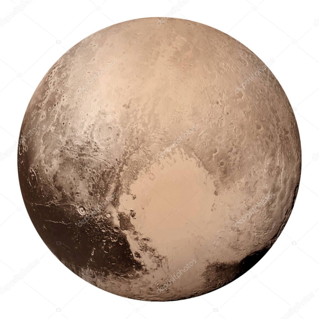 Planet Pluto isolated on white background. Realistic vector.
