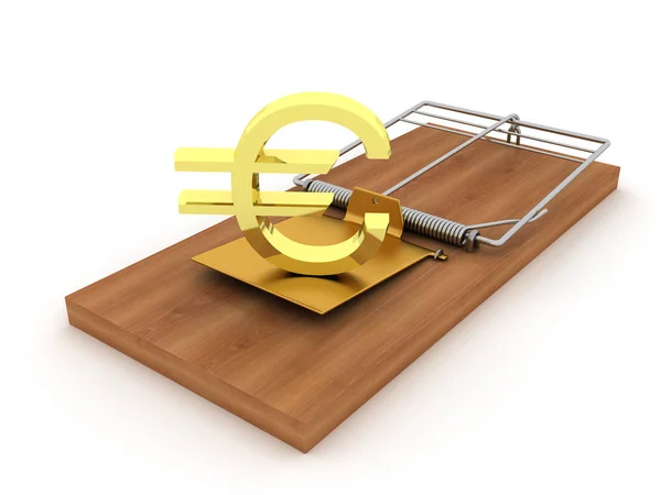 Gold symbol of the euro is trapped — Stock Photo, Image
