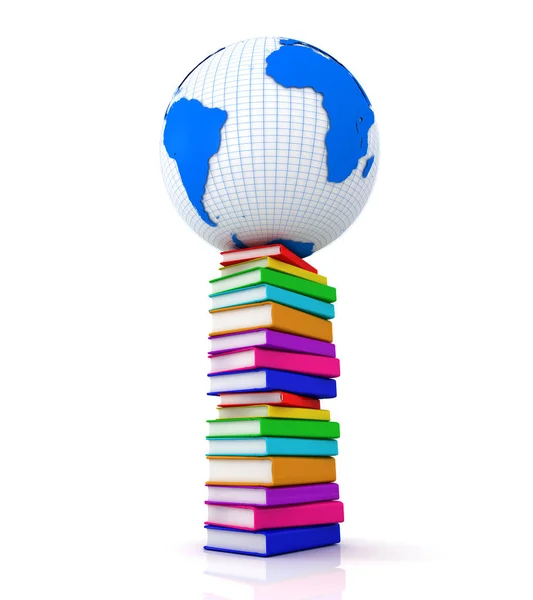 Earth globe on a stack of books — Stock Photo, Image