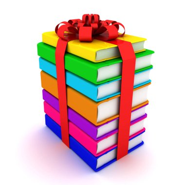 Çok renkli kitap ve Hediyelik şerit. 3D Görüntü Oluşturucu