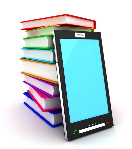 Smartphone Und Viele Bücher Bildrenderer — Stockfoto