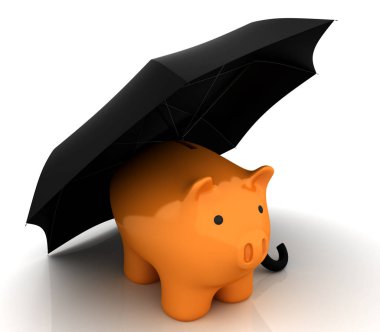 Şemsiyenin altında kumbara var. 3d resim düzenleyici