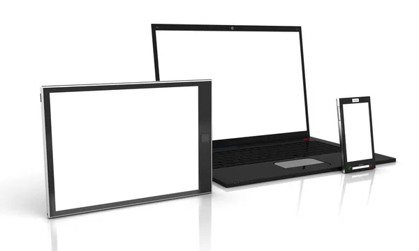 タブレットコンピュータと携帯電話は白い背景に隔離されています 3D画像レンダラー — ストック写真