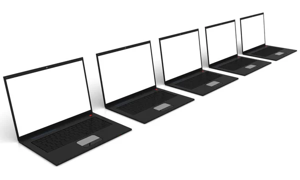 几台笔记本电脑在白色背景上被隔离 3D图像渲染器 — 图库照片