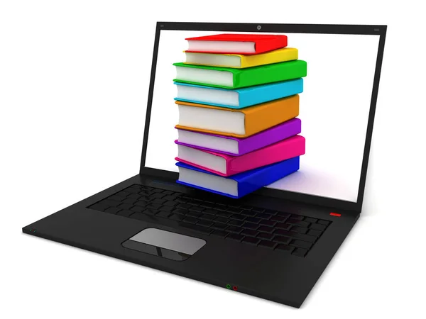 Laptop Stapel Boeken Afbeelding Renderer — Stockfoto