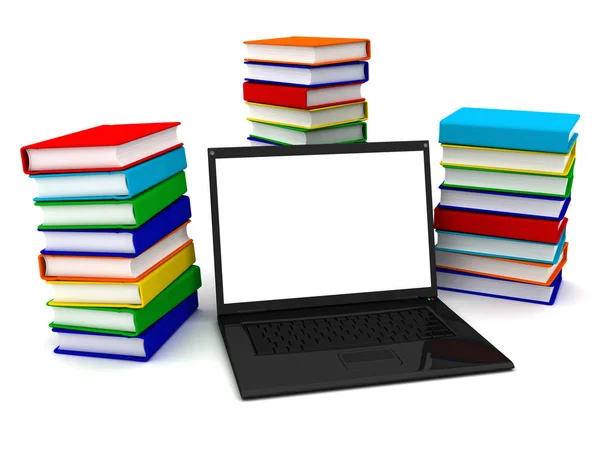 Laptop Auf Bücherstapel Bildrenderer — Stockfoto