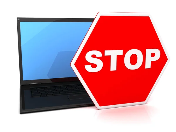 Laptop und Stoppschild — Stockfoto