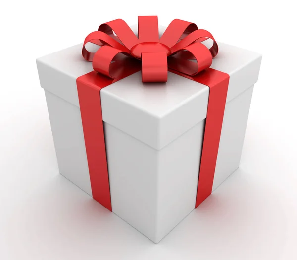 White gift box with red ribbon — Stock Photo, Image