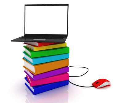 kitap yığını üstünde laptop