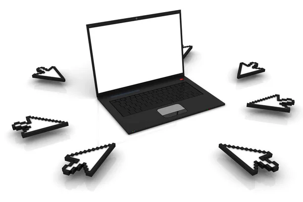Computer cursor points to the monitor of the laptop — Stock Photo, Image