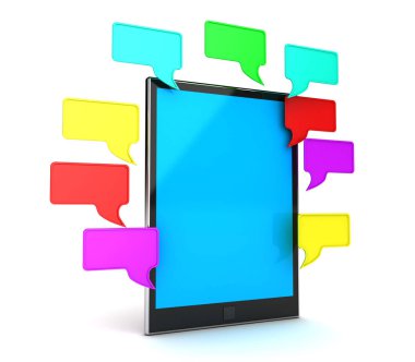 Beyaz arka plan üzerinde izole kabarcıkları ile tablet PC