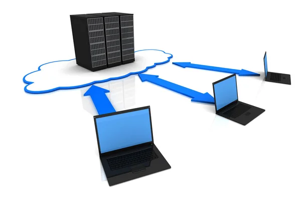 Server Racks with computing clouds. Storage concept. — Stock Photo, Image