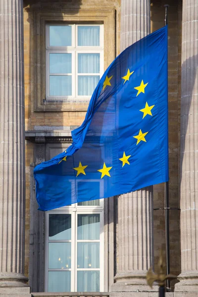 European Union Flag on the building of the Federal Parliament of Belgium in Brussels.