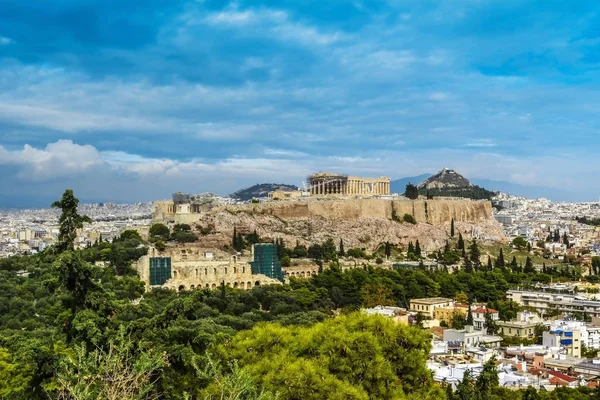 Visa Akropolis Amfiteater Och Berget Lycabettus Aten — Stockfoto