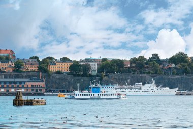 Stockholm Sodermalm adanın kıyı şeridinde Wiev