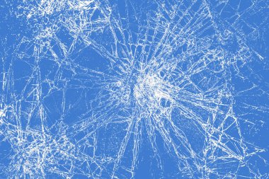 Cam dokusundaki çatlaklar kırık cam, mavi arkaplanda şeffaf.