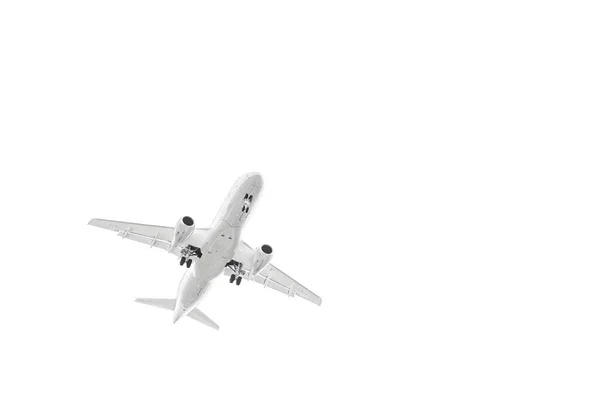 Samolot Lecący Niebie Bliska Dół Widok Odizolowany Białym — Zdjęcie stockowe