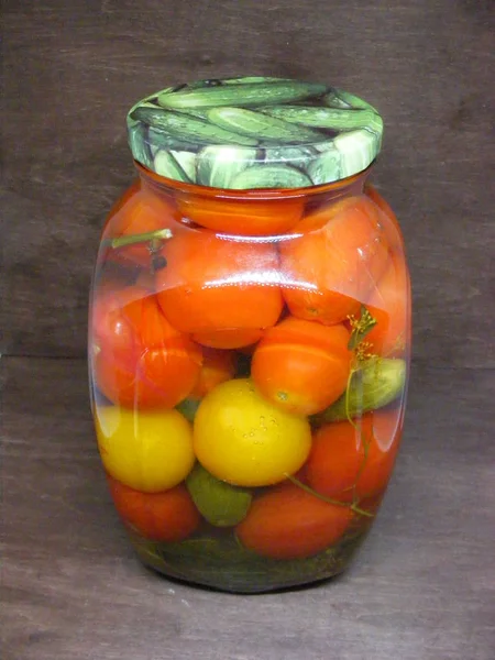 Konserven Tomaten Und Gurken Traditionelles Glas — Stockfoto
