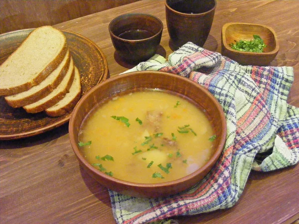 Erbsensuppe Rustikalen Stil Traditionelle Küche Weißrusslands — Stockfoto