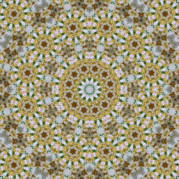 Bege Floral Fractal Caleidoscópio Redondo Telha Mandala — Fotografia de Stock