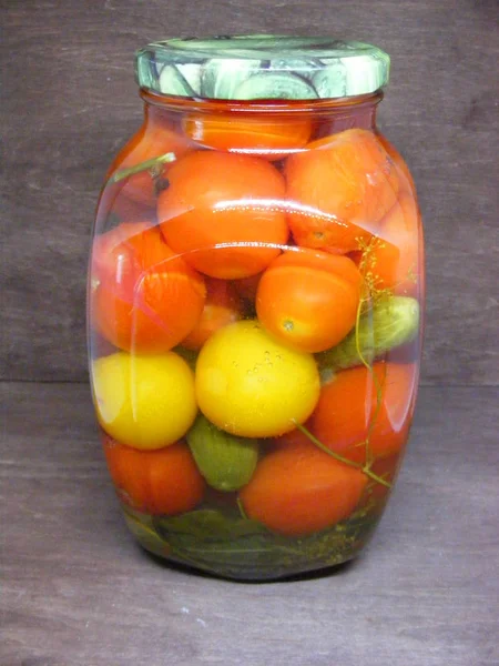 Cuisine Belarus Russian Cuisine Tomato Cucumber Tradional Jar — Stock Photo, Image