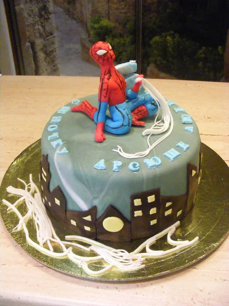 bright cake fondant, spider man for boy vertical photo