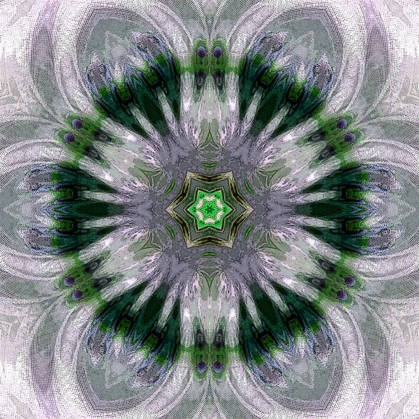 Przezroczyste Kolory Biały Zielony Kafelek Monochromatyczne Mandali — Zdjęcie stockowe