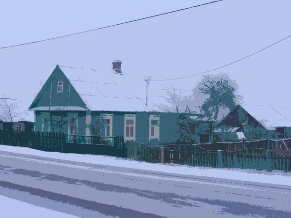 Russische Architektur Schönes Holzhaus Traditionellen Russischen Stil Weihnachtsgrußkarte Landschaftsdarstellung Vintage — Stockfoto