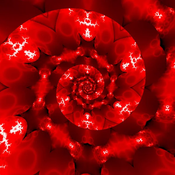 Mandala Azulejo Rojo Brillante Con Efecto Fractal Continuo Corazones — Foto de Stock